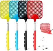 Fly Swatters, 4 Pcs Extendable Fly Swatter, Plastic Fly Swatter for Indoor, Outdoor, Classroom, Office (4 Colors,4 Pcs)