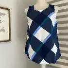 Ann Taylor Blue & White Plaid Ruffle Tie-Back Sleeveless Blouse Size Small NEW