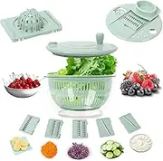 5.3 Qt Large Salad Spinner, 5 in 1 Vegetable and Fruit Washing Bowl with Strainer and 5 Blades Vegetable Dryer Grater Slicerfor Efficient Salad Preparation and Food Washing