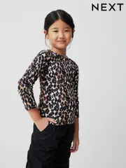 Leopard Print Long Sleeve Ribbed Top (3-16yrs) (972459) | $13 - $20