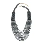 Multi Color (black, grey, silver) Multi Strand Glass Seed Bead Necklace NIP