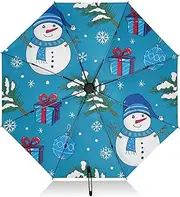 [RPLIFE] Windproof Travel Umbrella, Auto Open Close, Compact Umbrella for Purse, Backpack Purse Portable, Ideal for Women, Winter Cute Snowman Blue