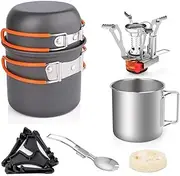 Generic Camping Cookware Kit with Mini Stove Outdoor Tableware Equipment with Cup Fork Portable Cookware Equipment for Outdoor Cooking
