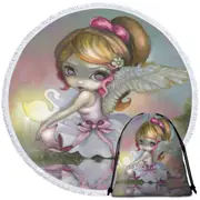 Art Painting Swan Lake White Swan Ballerina Girl Round Beach Towel