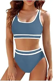 [Generic] Fashion Women's High Waisted Bikini Sets Tummy Control Bathing Suit Modest Full Coverage Bikini Sets Push up Swimwear Chic