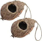 TOGEVAL 2Pcs Woven Grass Hanging Bird Hut Pendant for Garden Rustic Style Bird House for Tree Breathable and Durable Design and Nature Enthusiasts