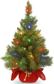Majestic Spruce 2 FT Christmas Tree in Burgundy Cloth Bag with 35 Multicolor Bat