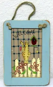 HANDPAINTED CAT & BIRDHOUSES WELCOME small chalk board finished piece