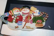 Susan Winget Platter with Handles Snowmen New in Box Land & Wise
