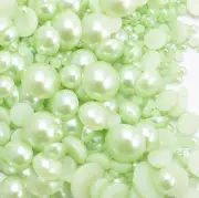 800 Pcs Light Green Flatback Half Faux Pearls Beads DIY Crafts Nail Art