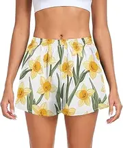 [FRODOTGV] Cute Yellow Daffodils Athletic Shorts for Women with Pockets Basketball Shorts for Soccer Teenis Exercise Indoor S
