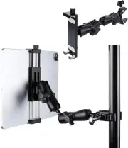 Aluminum Dual Arm Tablet Mount with Super Clamp for Rails 0.5'' to 2'' in Diamet