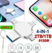 2T 4in1 USB3.0 Memory Photo Stick Flash Drive OTG For iPhone iPad Android TYPE-C