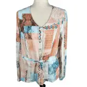 NEW Chico's Desert Elegance Peplum Top Sandstone, Peach, Blue Size 1 Chico or M