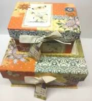 Beautiful Nesting Stacking Butterfly & Flowers Gift Boxes - Set of 2 Decorative