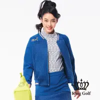 在飛比找Yahoo奇摩購物中心優惠-【KING GOLF】女款千鳥格壓拼接螺紋中厚款棒球外套-寶