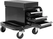 Rolling Creeper Garage Shop Seat Tool Box 3 Drawers Padded Mechanic Stool Black