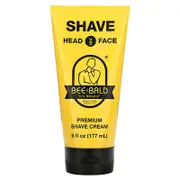 Bee Bald, Shave Head & Face, Premium Shave Cream, 6 fl oz (177 ml)