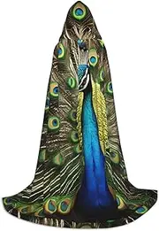 VPPUR Peacock Feather Print Unisex Hooded Cloak For Carnival Theme Party Decorations Witch Costume Cosplay