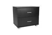 Bedside Table with Drawers MDF Wood - Black
