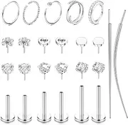 [ZELORES] Threadless Nose Rings Studs For Women Men Hypoallergenic Surgical Steel CZ Nose Rings Hoops 14K Gold Plated Push in Flat Back Cartilage Earrings Conch Helix Tragus Nose Piercing Jewelry, 20G