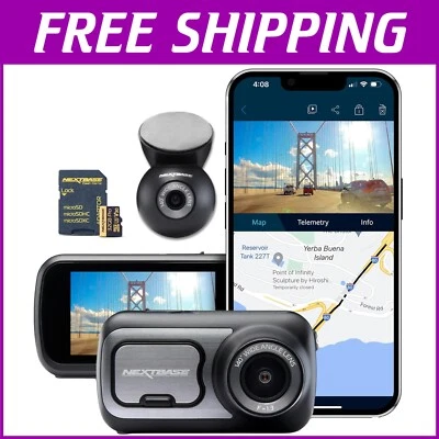 Quad HD Dash Cam with Front and Rear Cameras & Voice Control - 32GB SD Included