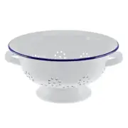 Country Vintage Style Falcon Enamel White with Blue Colander 24cm