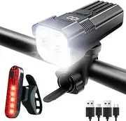 Super Bright Real 2000 Lumens Bike Lights for Night Riding,Rechargeable Bicycle Lights Front and Rear,Road Mountain Bike Headlight and Taillight,IP65 Waterproof Bicycle Headlight