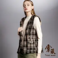 在飛比找Yahoo奇摩購物中心優惠-【TOWNWEAR棠葳】滿版方格連帽毛呢背心外套(中大尺碼/