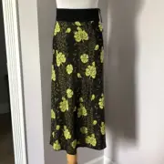 NWT Scotch & Soda black chartreuse flowers knitted midi skirt Starwatcher