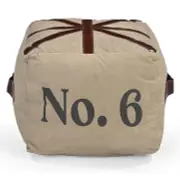 Six Square Vintage Rustic Canvas Leather Foot Stool Ottoman