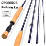 PROBEROS 便攜式飛釣竿 4 節飛釣竿 9 英尺 2.7 米 6WT 8WT 碳流飛釣竿釣魚工具