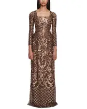 Marchesa Notte Sequin Lattice Dress