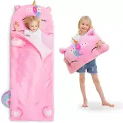 Kids Unicorn Sleeping Bag, Toddler Girl Nap Mat, Plush Animal Slumber Bag 2 in 1