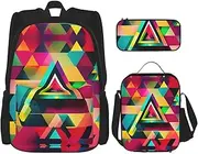 [CADREWY] Colorful Triangle Pattern Print Travel Bag Adjustable Shoulder Straps Lunch Bag Pencil Case Large Capacity Bag, Black, One Size