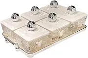 STARTIST Divided Serving Tray Dry Fruit Tray Portable Food Storage Containers Snack Serving Bowls with Lid Serving Plate for Festivals, 6 Compartment