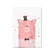 Pink Pig Nursery Cartoon Cute Animal Baby Wall Art
