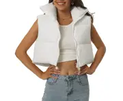 Seta T Crop Sleeveless Winter Warm Outerwear Puffer Vest White