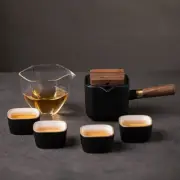 Black Ceramic Kyusu Teapot with 4 Cups and Glass Pitchers