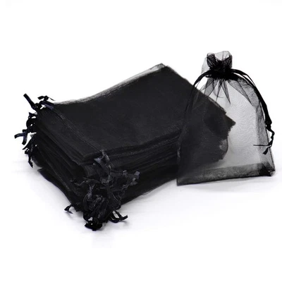 50Pcs Black Organza Bags 7x9 Inch, Drawstring Funeral Favor Bag Mesh Jewelry ...