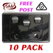 10 x Double 10AMP Power Point GPO with extra SWITCH - BLACK Electrical - SAA
