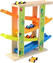 Yunhgft Wooden Slide Playset with Racer Vehicles for Kids Educational Fun