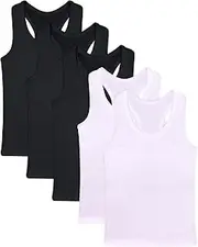 [FEQO] 5 Pieces Girls Dance Tank Tops Racerback Sleeveless Crop Tops Cotton Tank Tops for Ballet Dancewear Gym