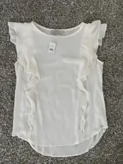 Ann Taylor LOFT - Cream Short Sleeve Mixed Media Top - Size Small Flutter Sleeve