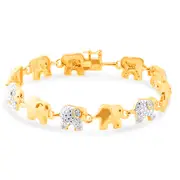 Gold Plated Sterling Silver Diamond Elephant 19.5cm Bracelet