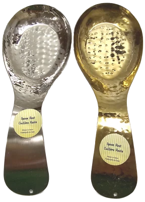 NEW METALLIC SHINY SILVER OR GOLD HAMMERED DESIGN METAL LARGE SPOON HOLDER,REST