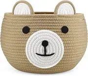 PandaEar Cotton Rope Baby Basket, Baby Gift Basket Nursery Laundry Organizer with Cute Bear Design for Storage Infant Newborn Essentials, Diaper Caddy Basket with Handle
