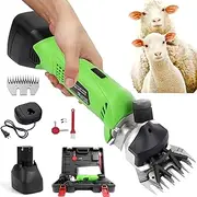 Cordless Sheep Shearing Clippers, 200W Electric Sheep Shears with 4000mAh Battery, Stainless Steel Blade Tension Adjustment, Heavy Duty Animal Grooming Clippers for Sheep Goat Pet Green