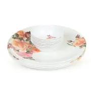 Melamine Round Full Plate & Bowl Floral Printed Set 12 (KK-OrangeRoses-4-FPB-12)