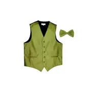 New Men's Tuxedo Vest Waistcoat Vertical Stripes Bowtie prom party Spinach Green